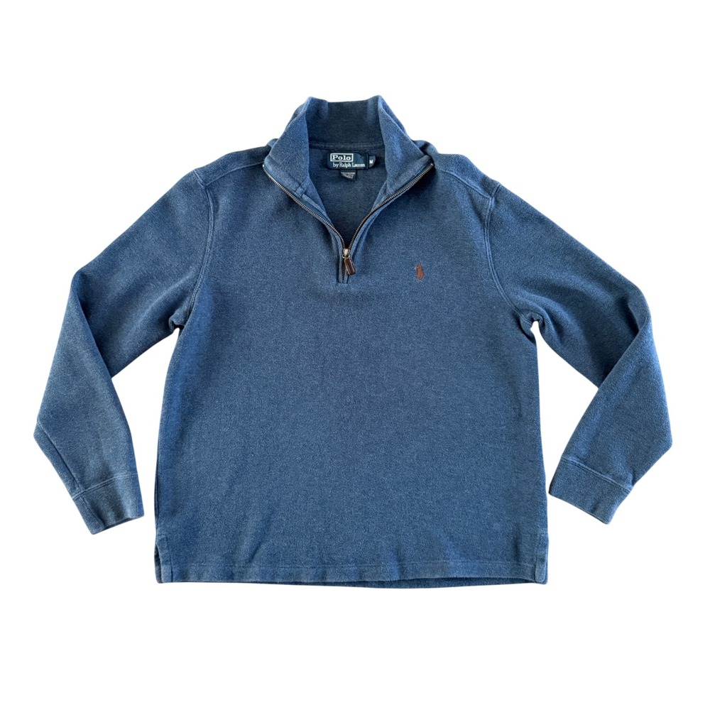 Polo Ralph Lauren Mens Blue Quarter Zip Pullover Cotton Sweater Size M MC26B